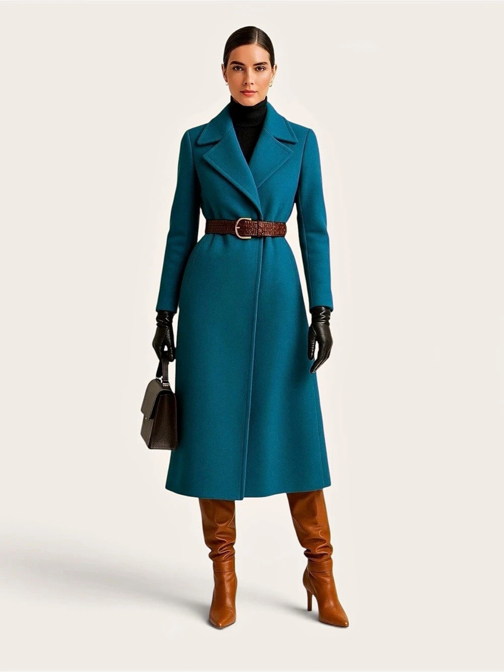 100% Wool Teal Double-Breasted Long Coat Size Small EUC
